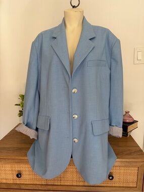 Maeve by Anthropologie Light Blue Oversized Striped Lining Blazer Size M/L